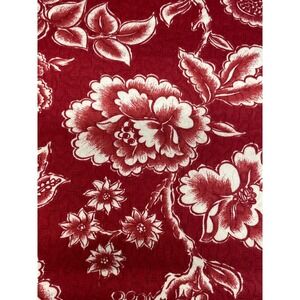 Vintage Liz Claiborne Red White Floral Screen Print Fabric Craft Sewing Quilting